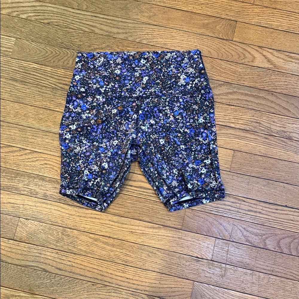 lululemon athletica Black and Blue Floral Bike Shorts